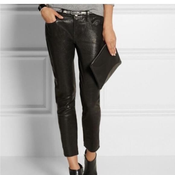Frame Sz 26 Le Garcon Leather Slim Boyfriend Black Pants - Picture 1 of 13